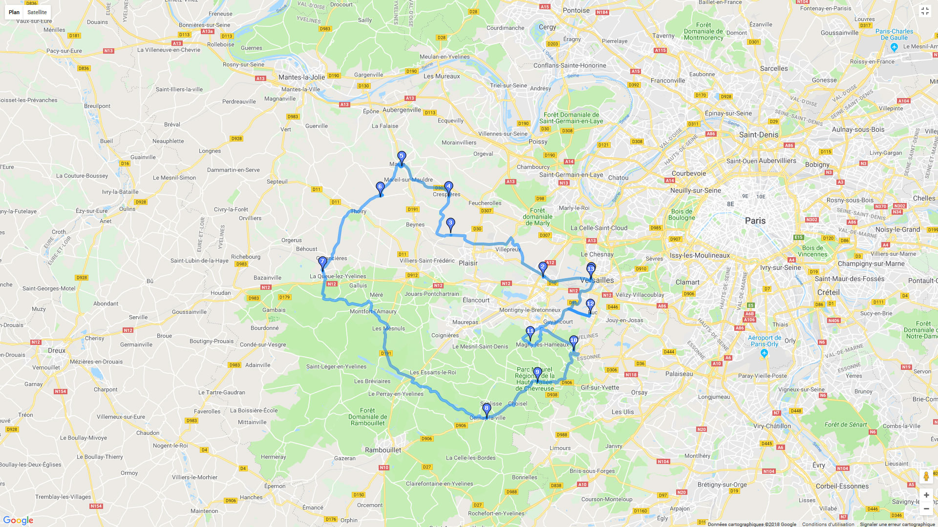 Pour zoomer sur la carte et avoir plus de détails, connectez-vous ! Carte roadbook Petit tour dans les Yvelines