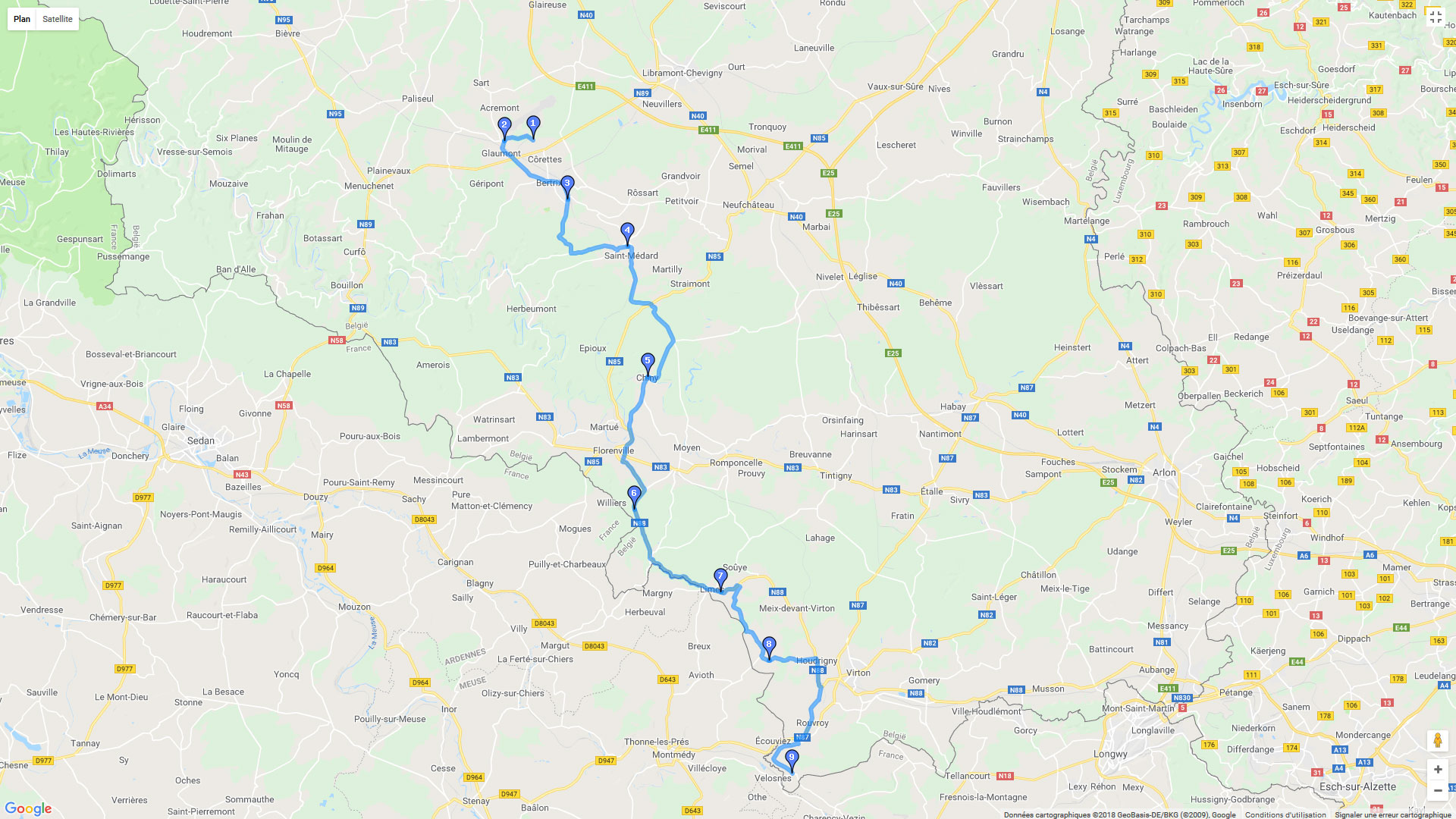Pour zoomer sur la carte et avoir plus de détails, connectez-vous ! Carte roadbook Gaume et Ardenne