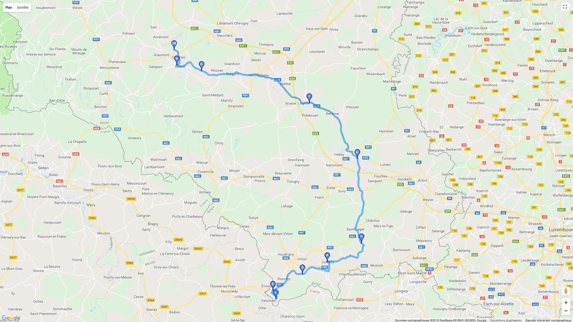 Pour zoomer sur la carte et avoir plus de détails, connectez-vous ! Carte roadbook Gaume et Ardenne