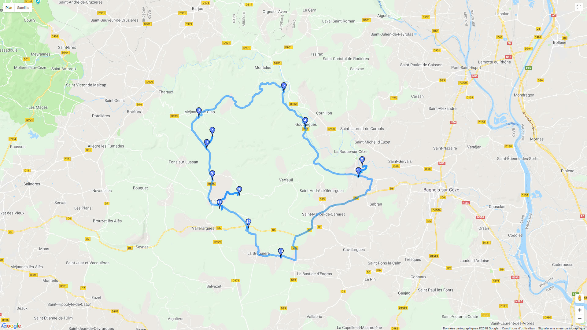 Pour zoomer sur la carte et avoir plus de détails, connectez-vous ! Carte roadbook Le Gard