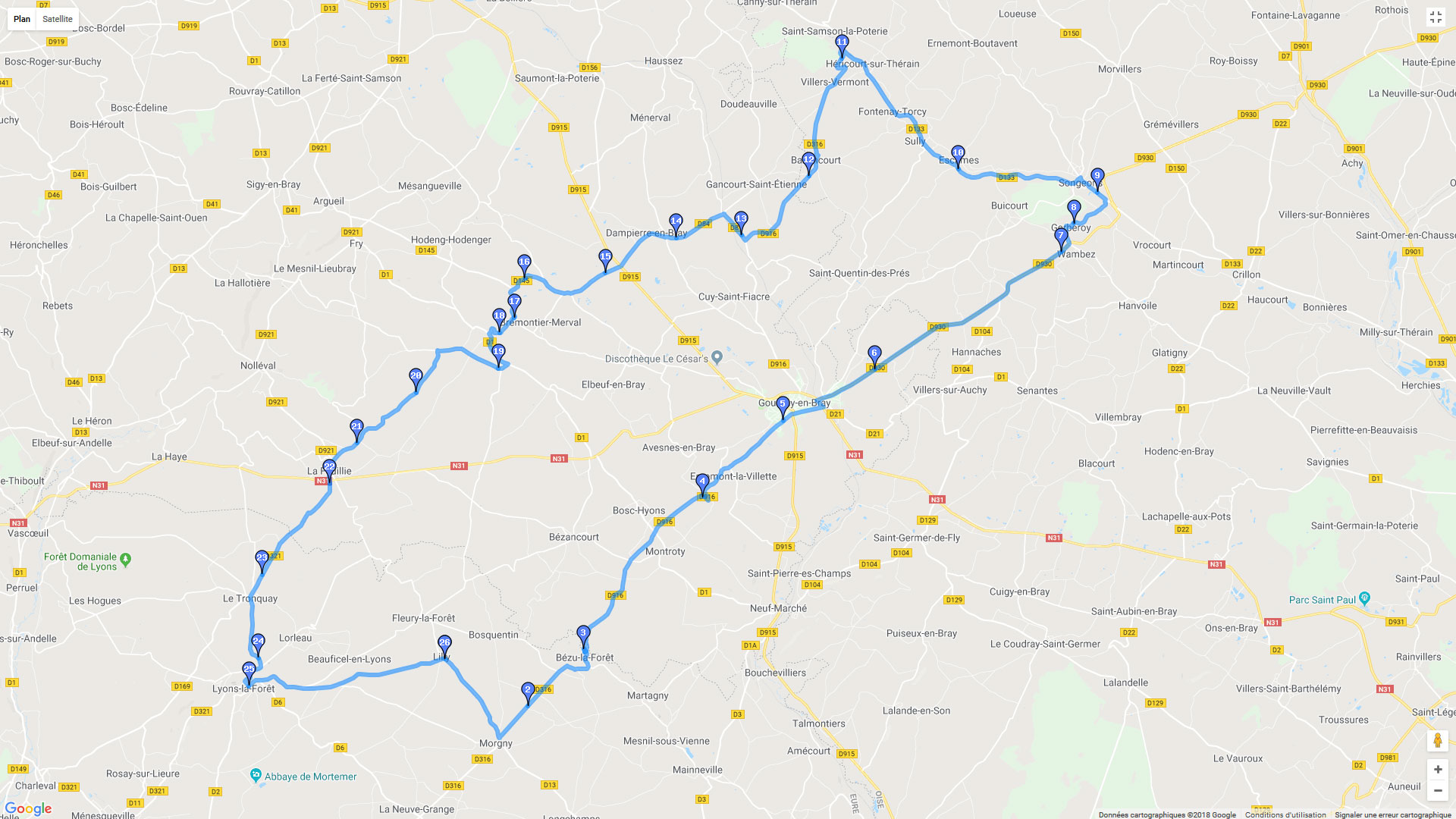 Pour zoomer sur la carte et avoir plus de détails, connectez-vous ! Carte roadbook Lilly - Lyons la Forêt