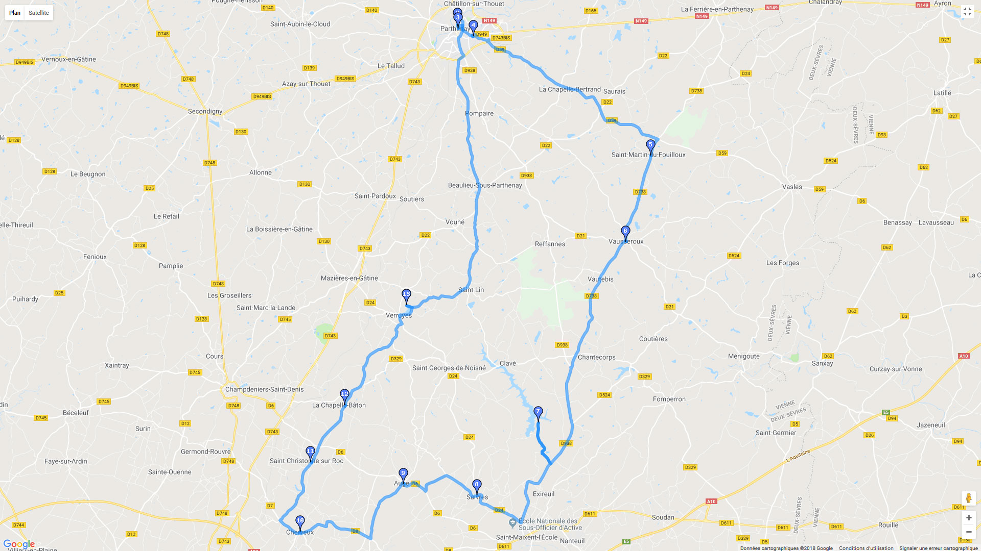 Pour zoomer sur la carte et avoir plus de détails, connectez-vous ! Carte roadbook Deux Sèvres