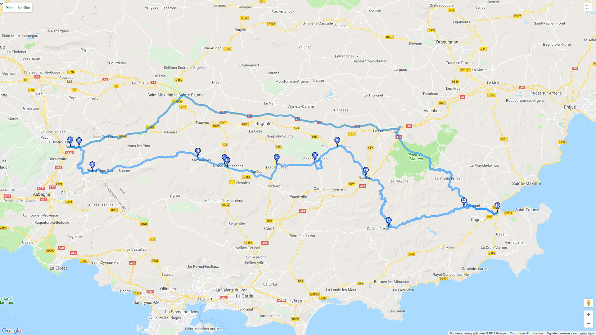 Pour zoomer sur la carte et avoir plus de détails, connectez-vous ! Carte roadbook Auriol St Tropez