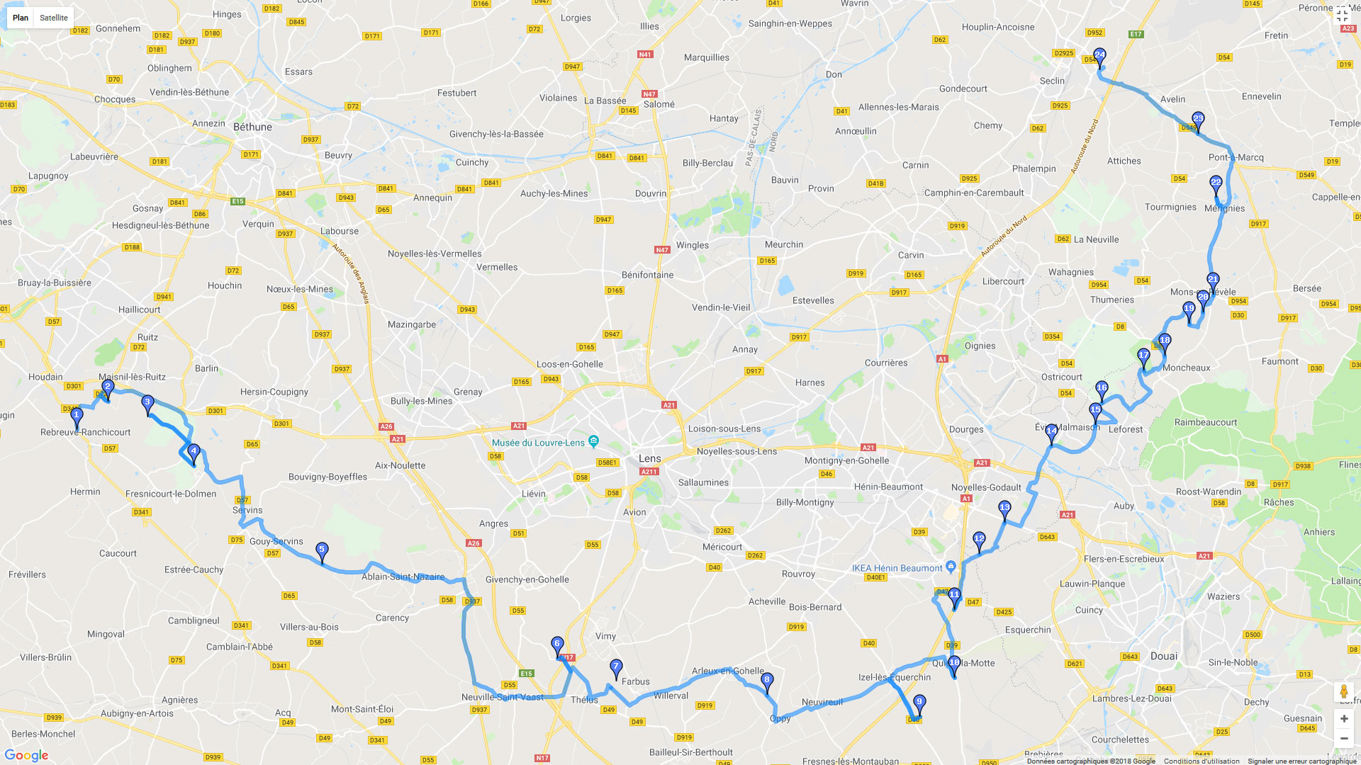 Pour zoomer sur la carte et avoir plus de détails, connectez-vous ! Carte roadbook Au sud de Lens