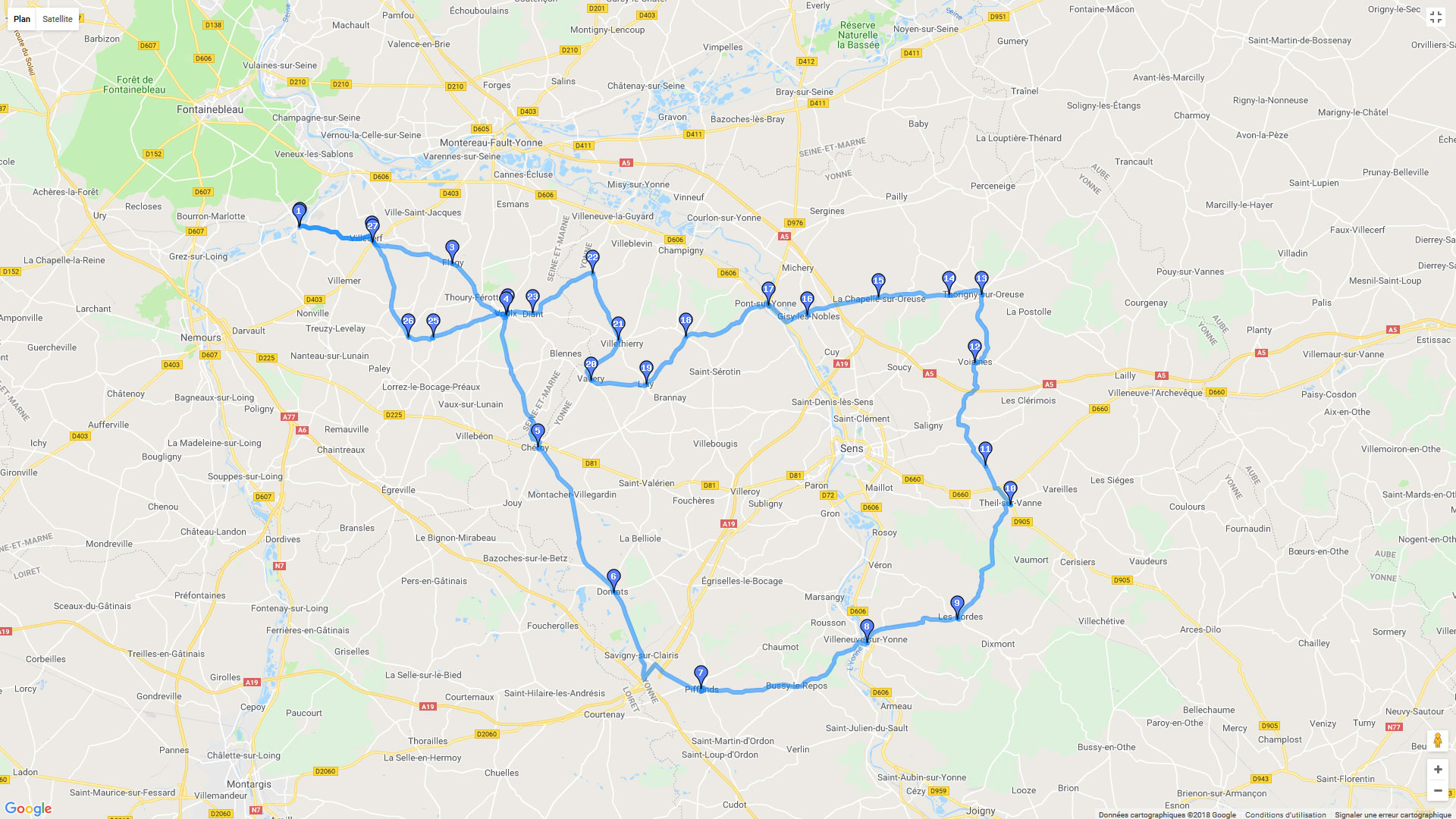 Pour zoomer sur la carte et avoir plus de détails, connectez-vous ! Carte roadbook Au sud de Fontainebleau