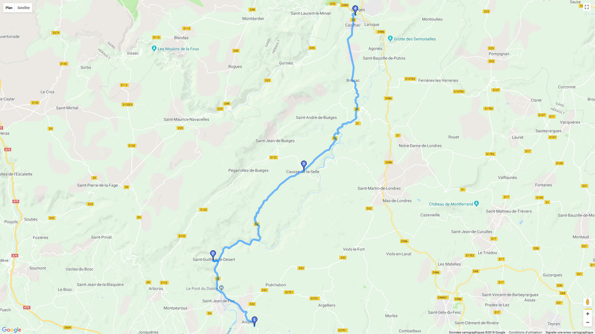 Pour zoomer sur la carte et avoir plus de détails, connectez-vous ! Carte roadbook Les gorges de l'Hérault