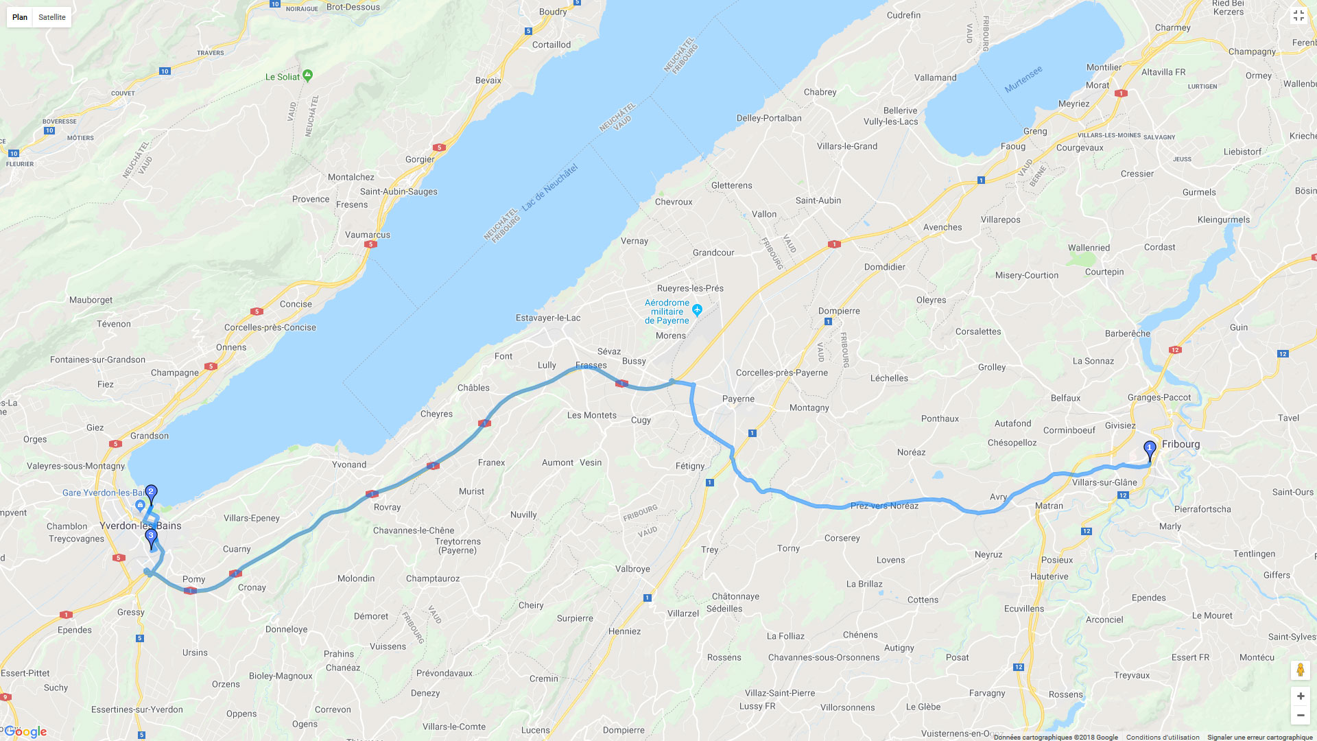 Pour zoomer sur la carte et avoir plus de détails, connectez-vous ! Carte roadbook Fribourg Yverdon