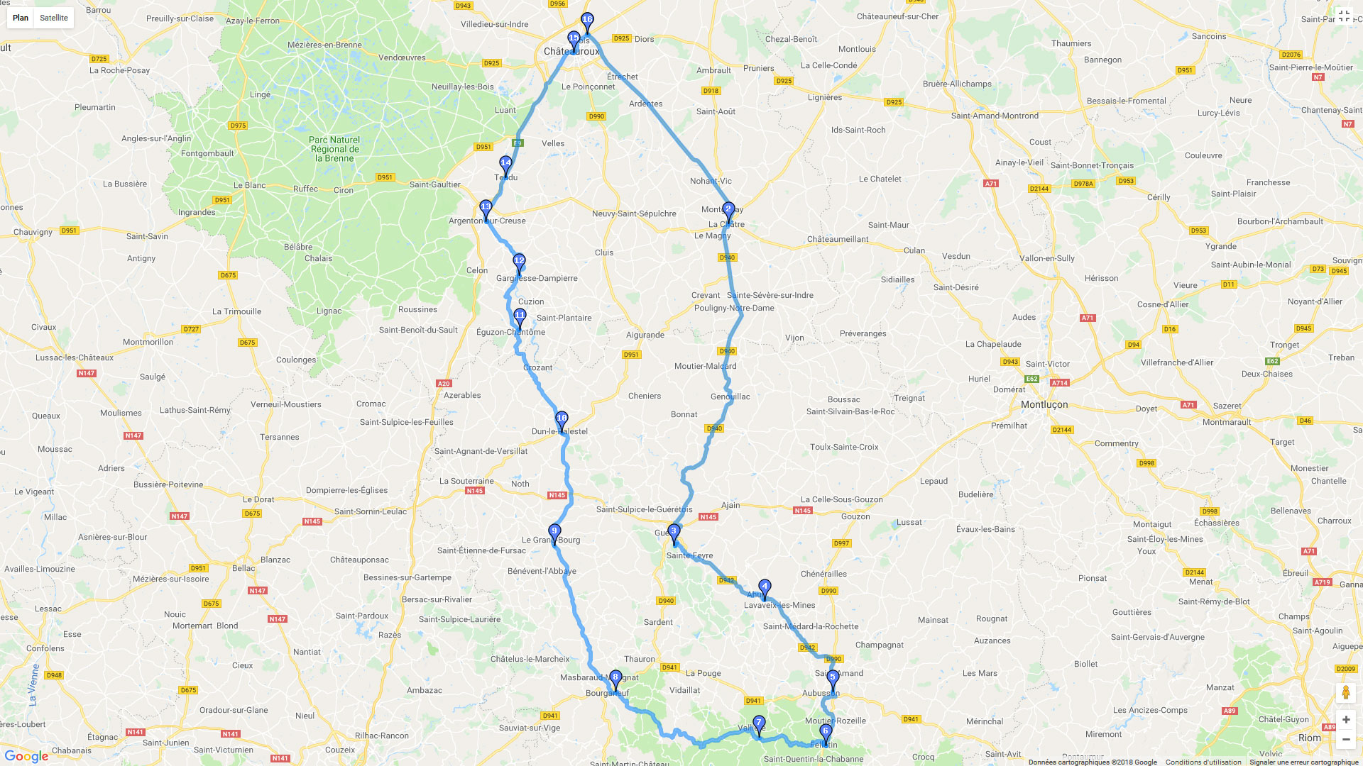 Pour zoomer sur la carte et avoir plus de détails, connectez-vous ! Carte roadbook Aubusson