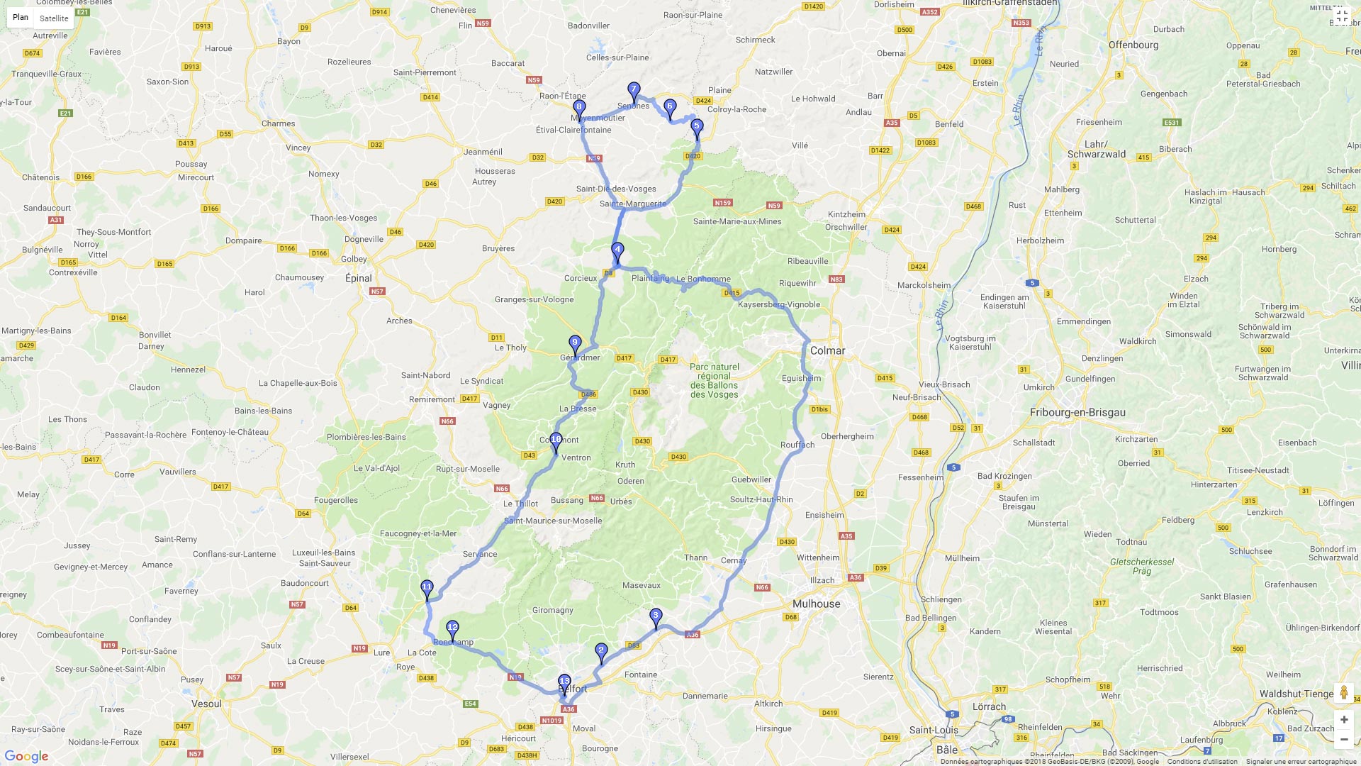 Pour zoomer sur la carte et avoir plus de détails, connectez-vous ! Carte roadbook Au nord de Belfort