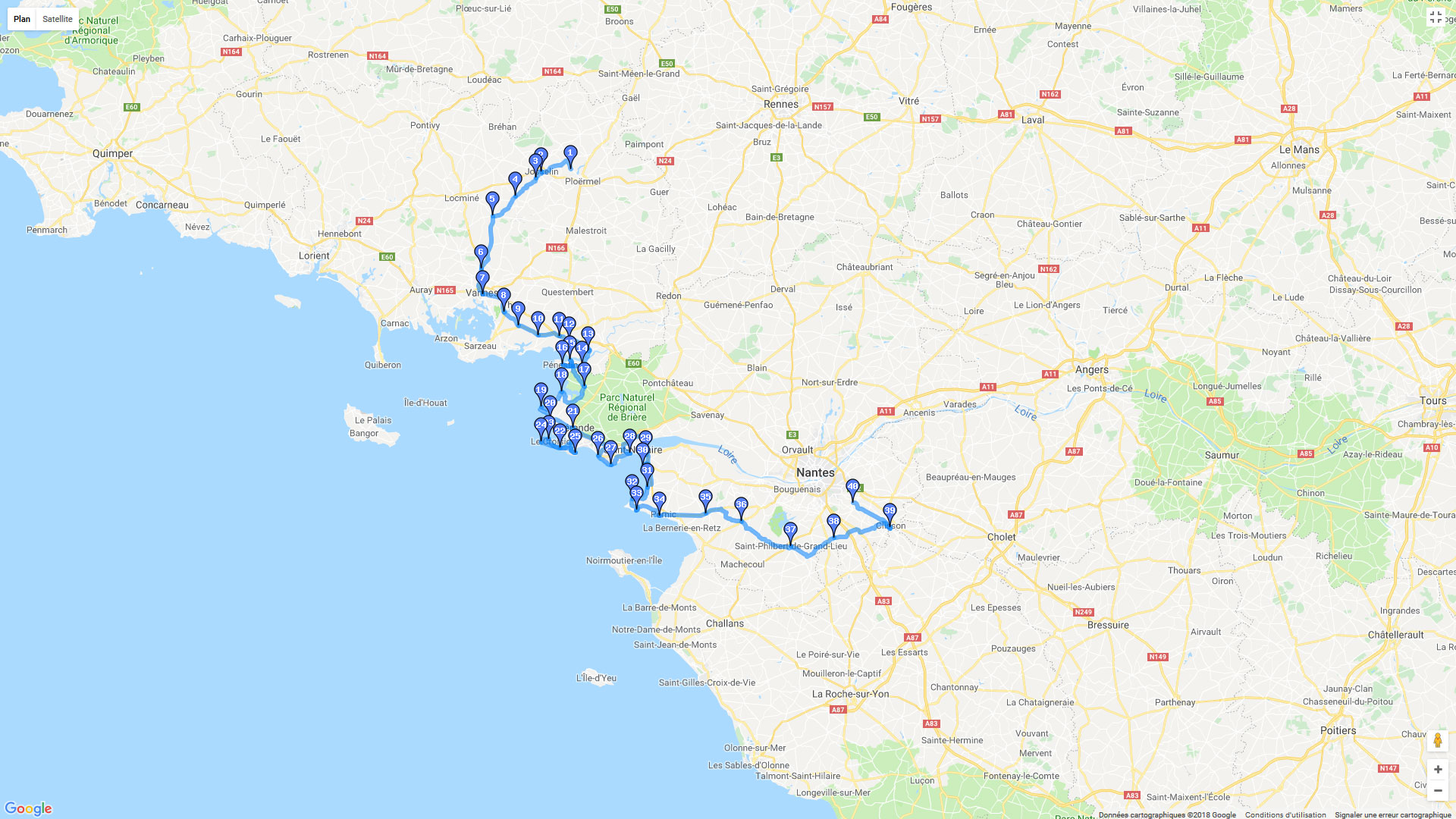 Pour zoomer sur la carte et avoir plus de détails, connectez-vous ! Carte roadbook Taupont - Vannes - St Fiacre