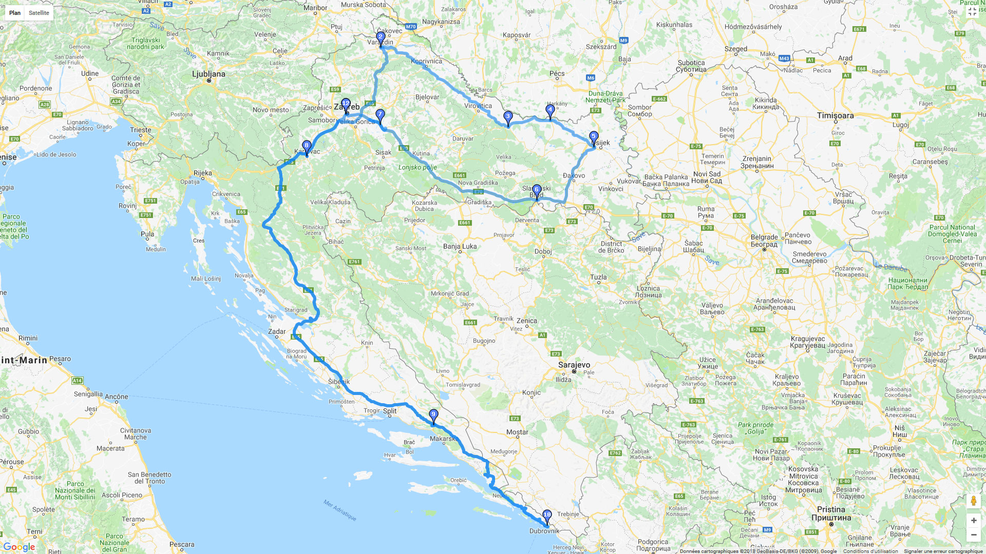 Pour zoomer sur la carte et avoir plus de détails, connectez-vous ! Carte roadbook Croatie