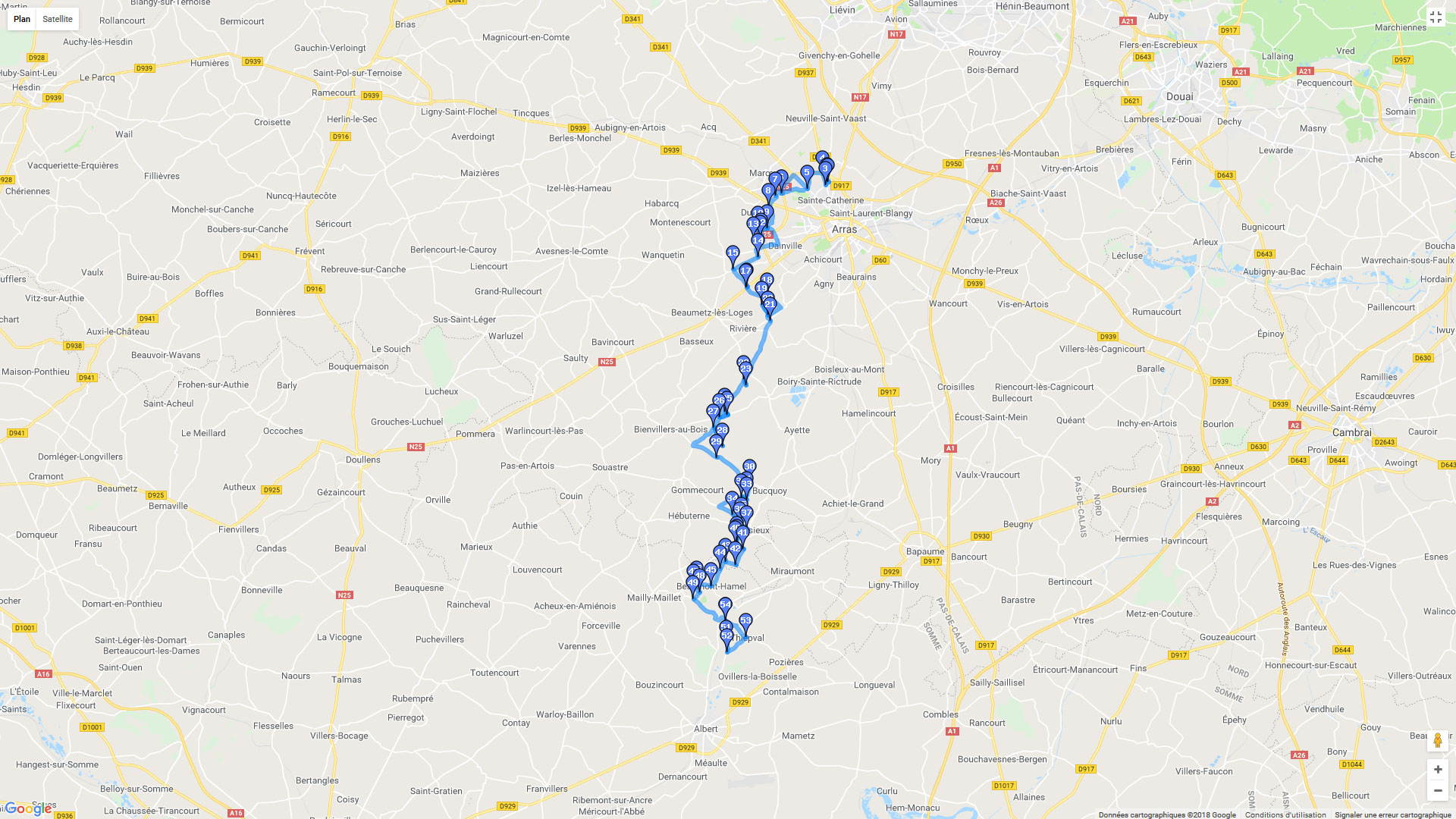Pour zoomer sur la carte et avoir plus de détails, connectez-vous ! Carte roadbook A la découverte des sites historiques de la Somme
