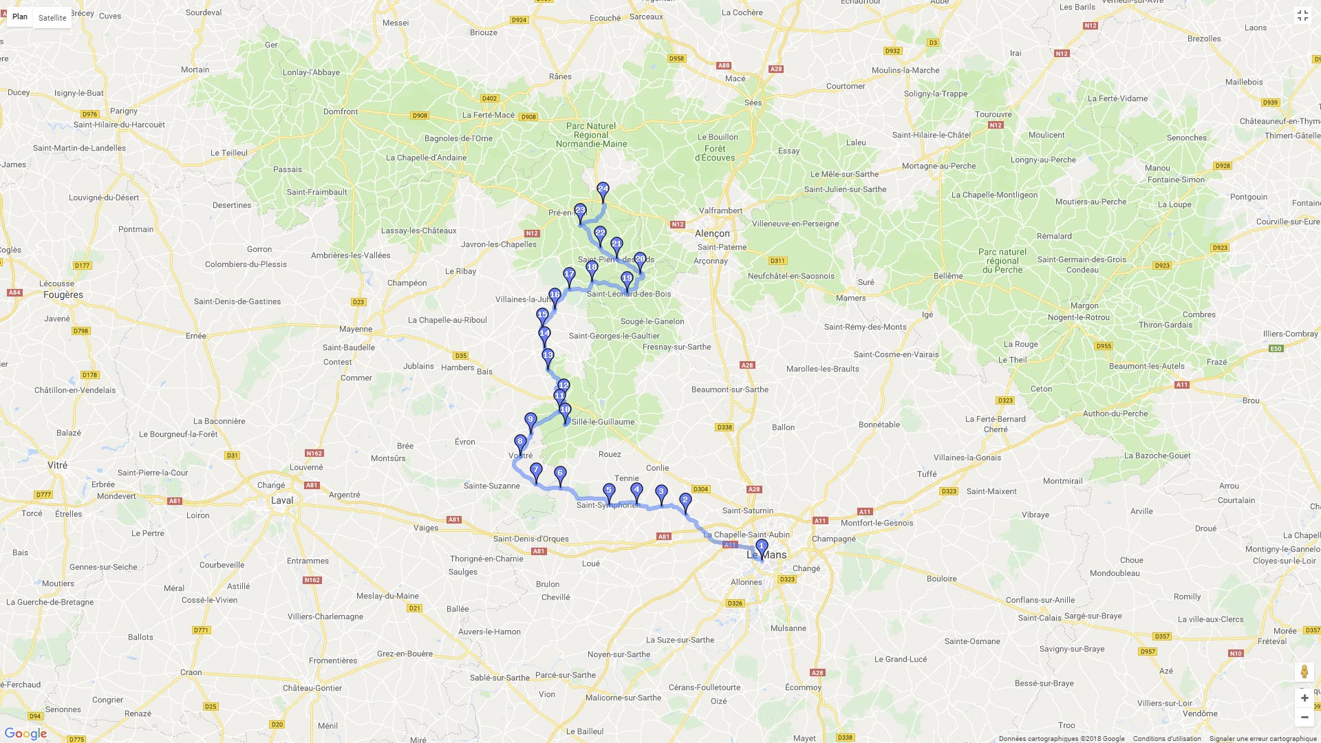 Pour zoomer sur la carte et avoir plus de détails, connectez-vous ! Carte roadbook Les Alpes Mancelles