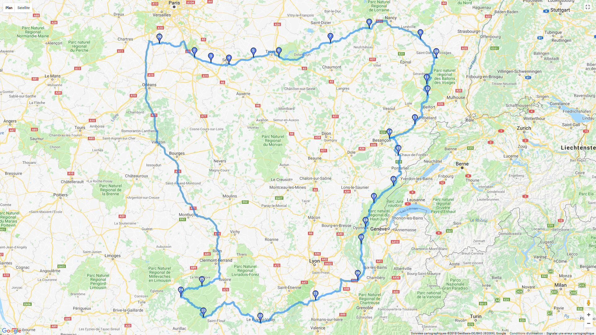 Pour zoomer sur la carte et avoir plus de détails, connectez-vous ! Carte roadbook Quart de France est