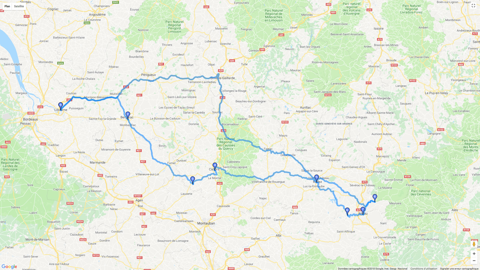Pour zoomer sur la carte et avoir plus de détails, connectez-vous ! Carte roadbook A travers les Causses