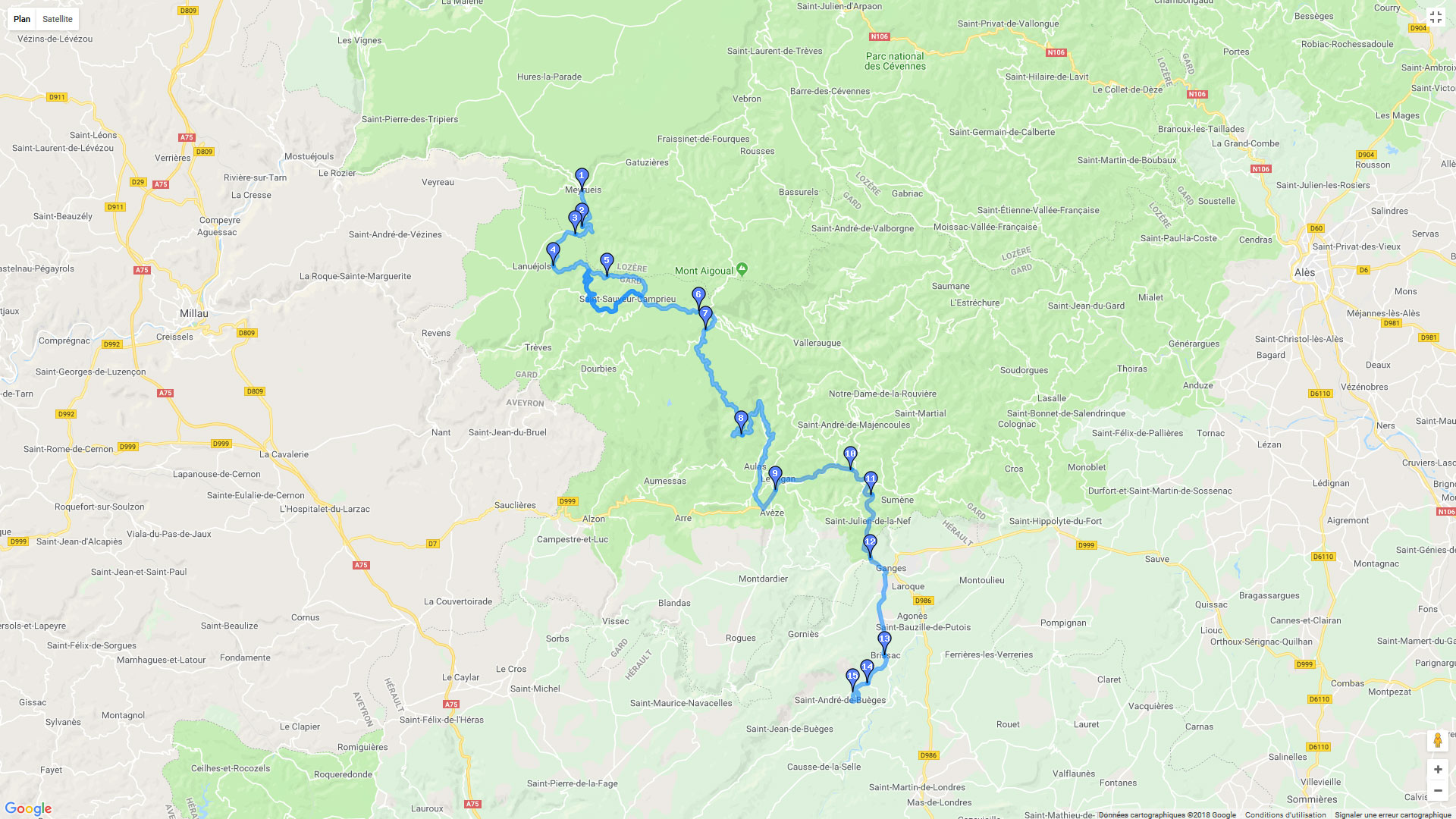 Pour zoomer sur la carte et avoir plus de détails, connectez-vous ! Carte roadbook Sous le Mont Aigual