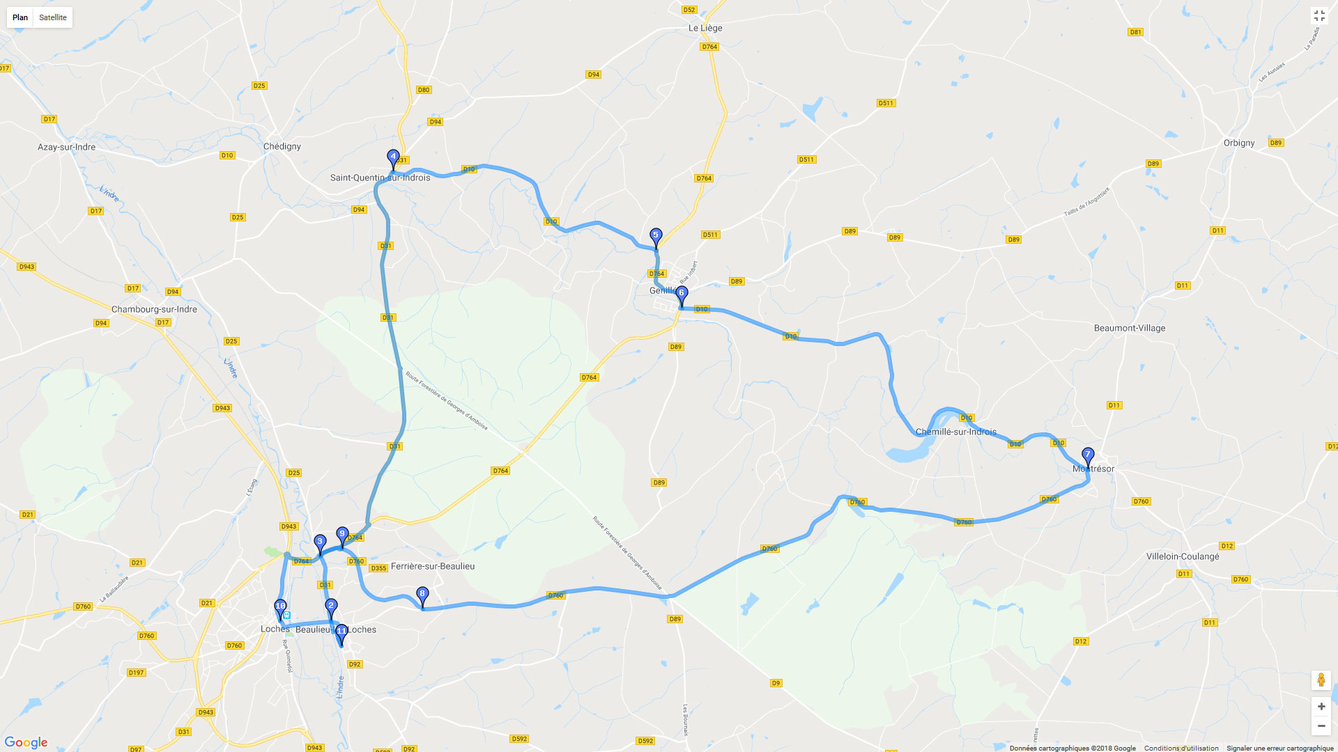 Pour zoomer sur la carte et avoir plus de détails, connectez-vous ! Carte roadbook Autour de Loches