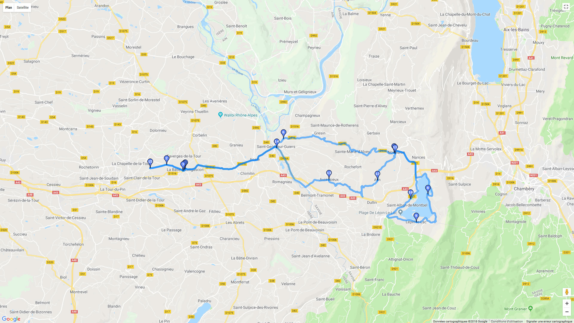 Pour zoomer sur la carte et avoir plus de détails, connectez-vous ! Carte roadbook St Clair de la Tour - Lac d'Aiguebelette