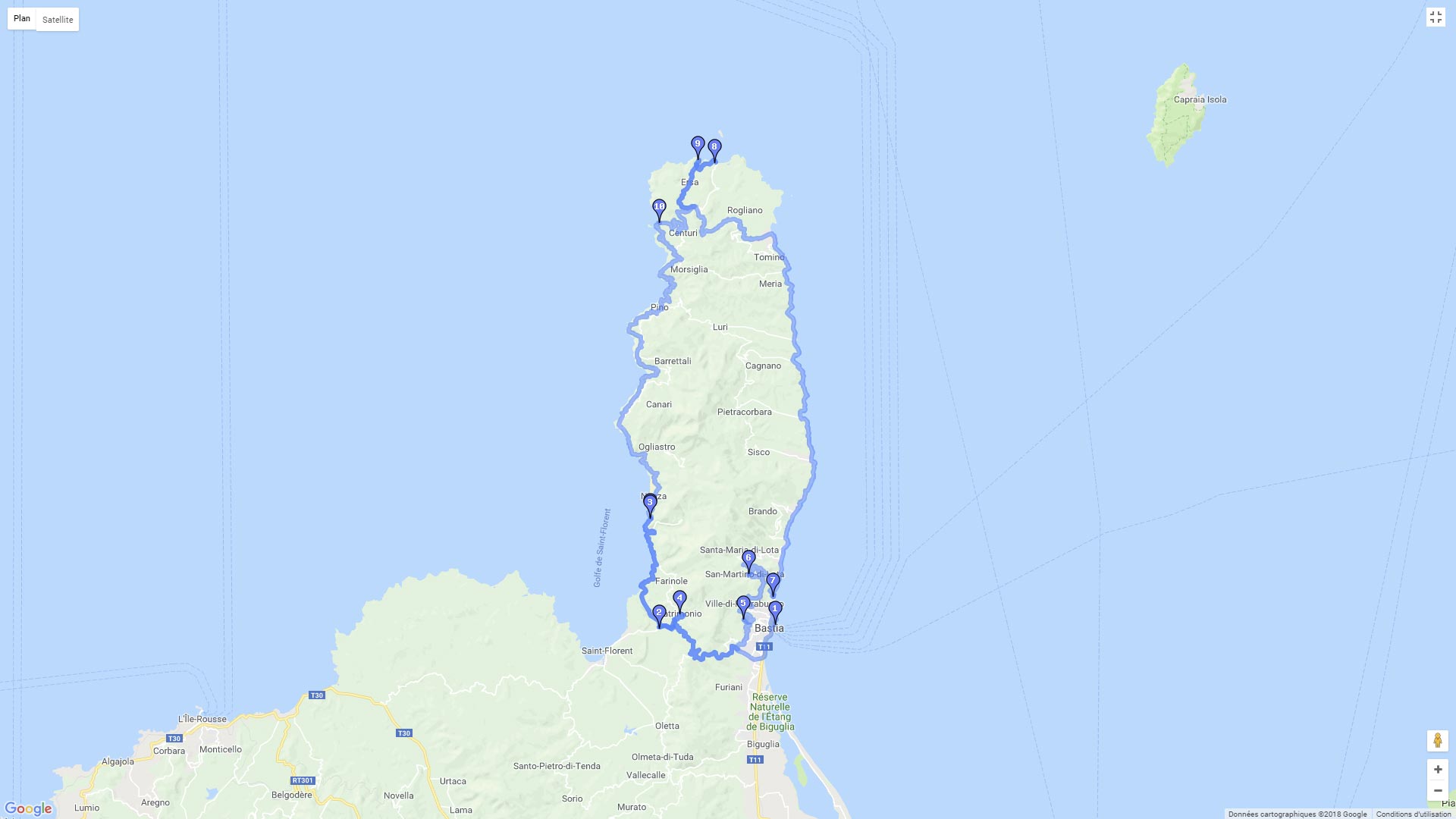 Pour zoomer sur la carte et avoir plus de détails, connectez-vous ! Carte roadbook Cap Corse