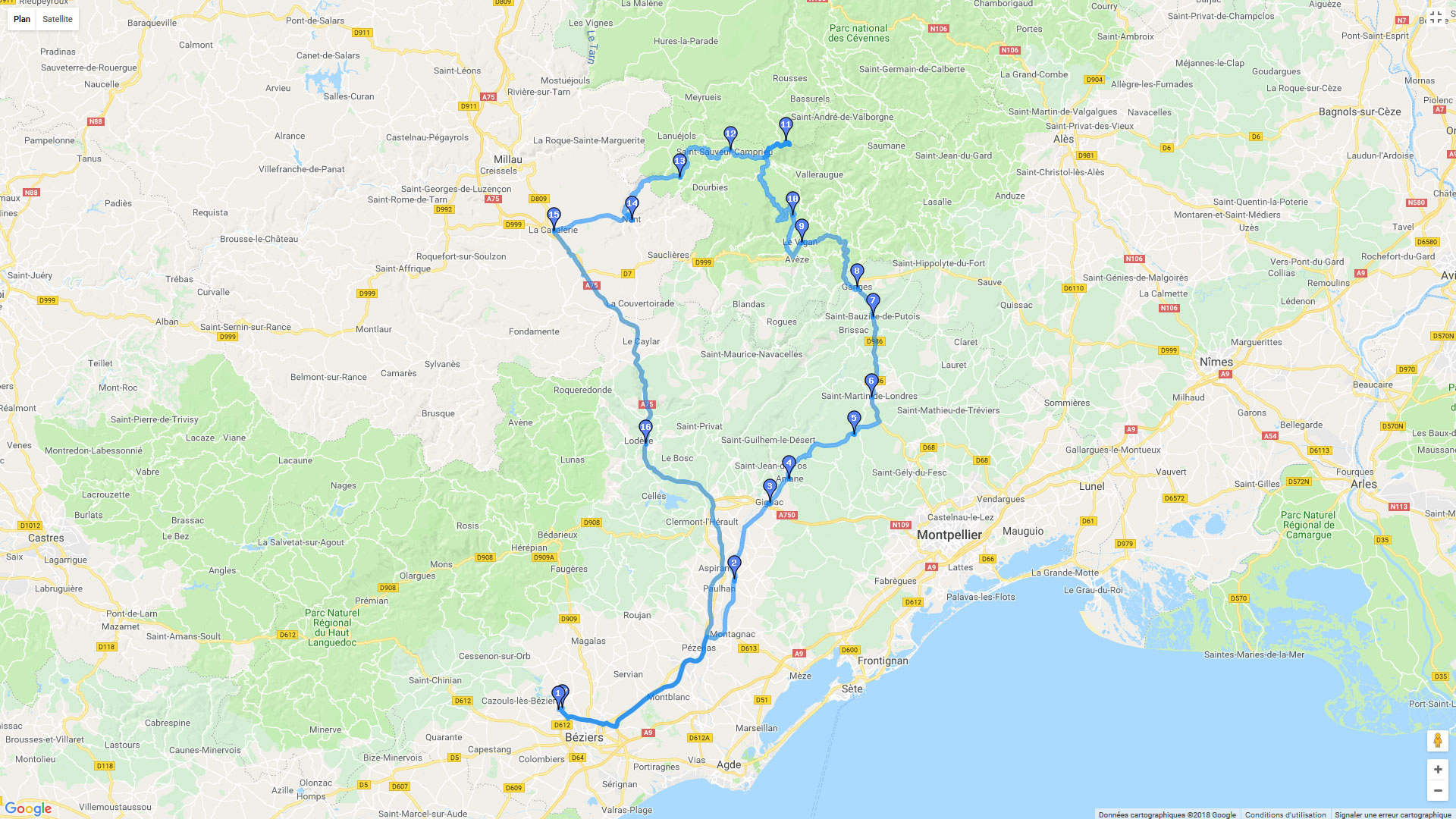 Pour zoomer sur la carte et avoir plus de détails, connectez-vous ! Carte roadbook Le Mont Aigoual