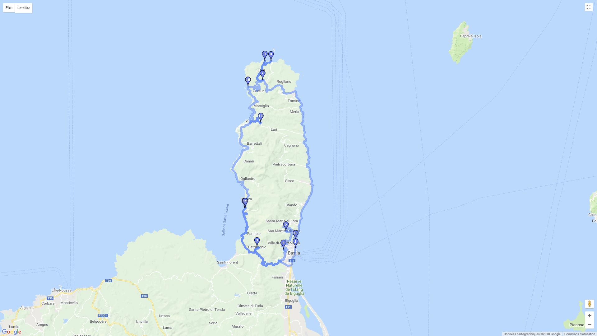 Pour zoomer sur la carte et avoir plus de détails, connectez-vous ! Carte roadbook Cap corse