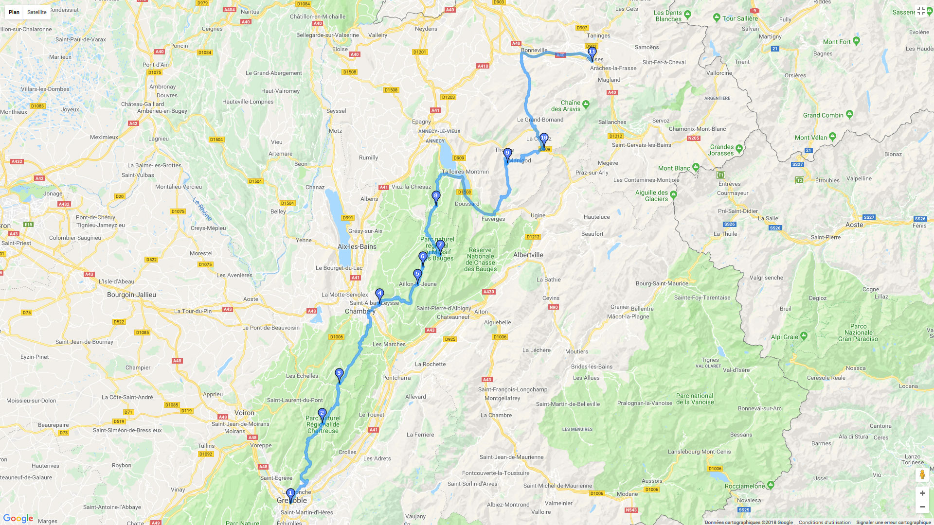 Pour zoomer sur la carte et avoir plus de détails, connectez-vous ! Carte roadbook Grenoble la Clusaz