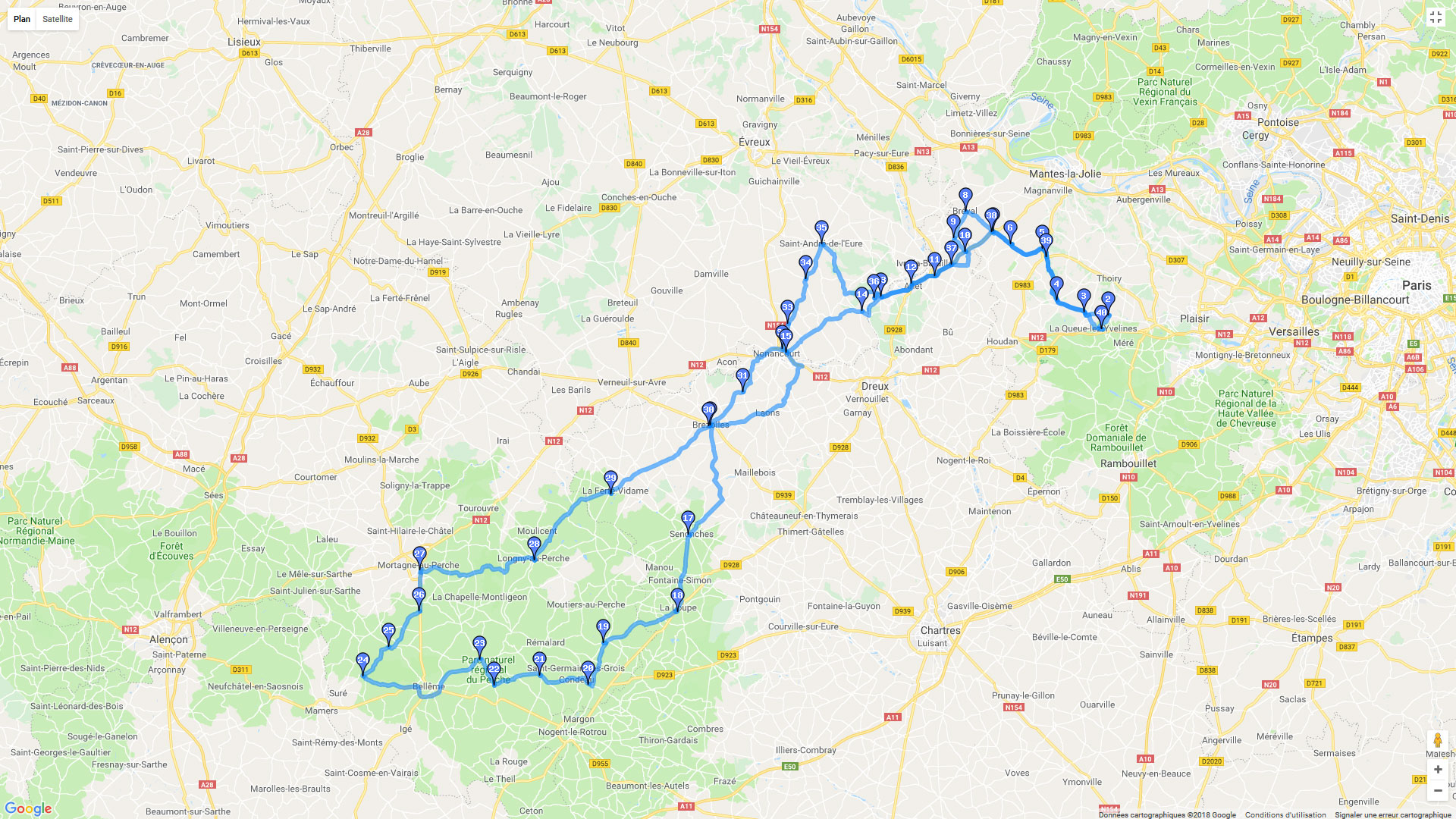 Pour zoomer sur la carte et avoir plus de détails, connectez-vous ! Carte roadbook Le Perche