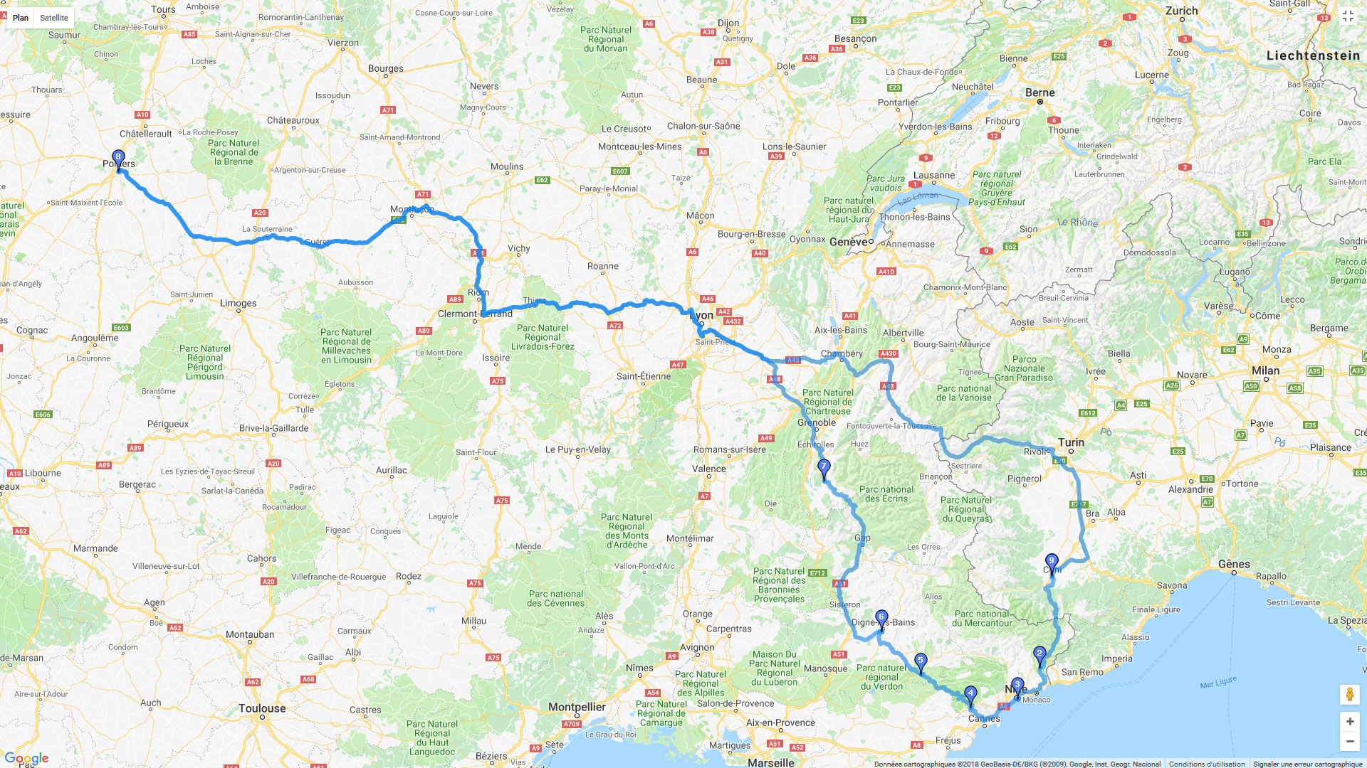 Pour zoomer sur la carte et avoir plus de détails, connectez-vous ! Carte roadbook Côte d'Azur et Route Napoléon