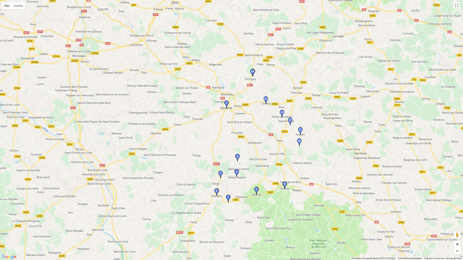 Pour zoomer sur la carte et avoir plus de détails, connectez-vous ! Carte roadbook Boucle bourguignone