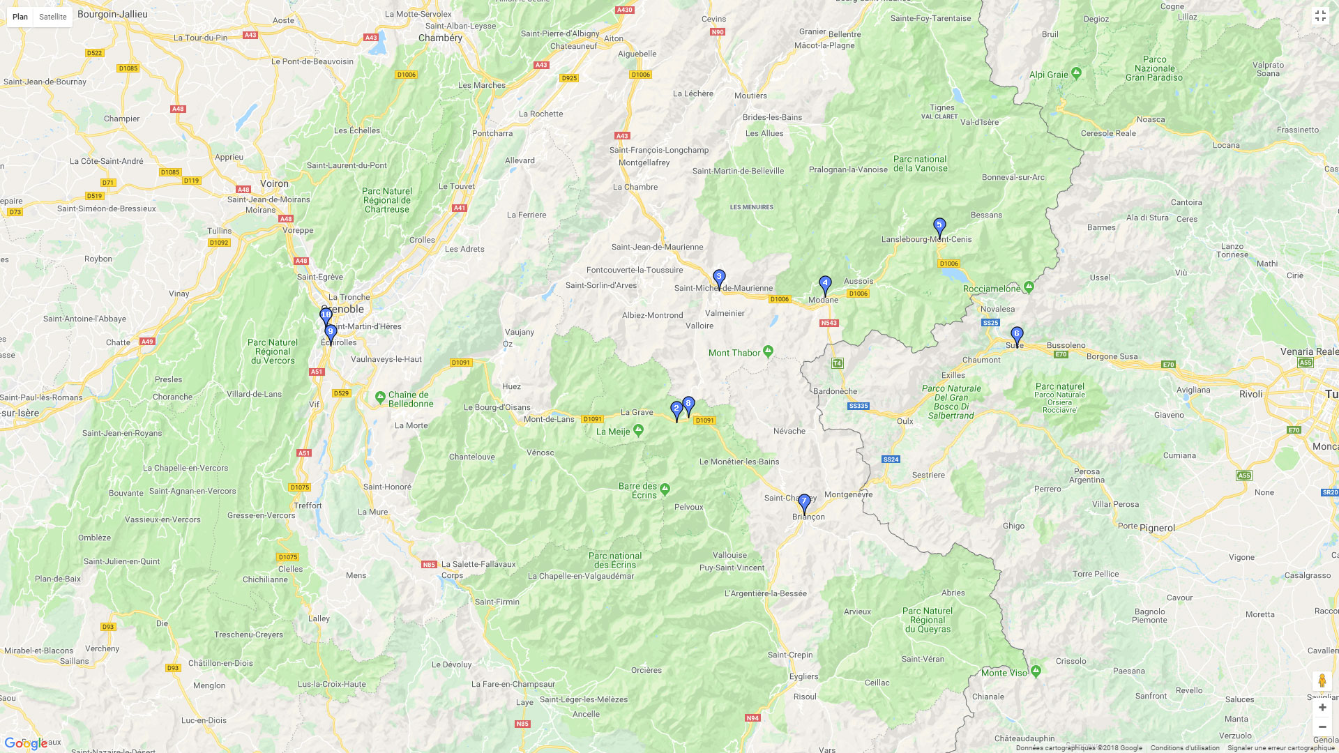 Pour zoomer sur la carte et avoir plus de détails, connectez-vous ! Carte roadbook Briançon - Maurienne