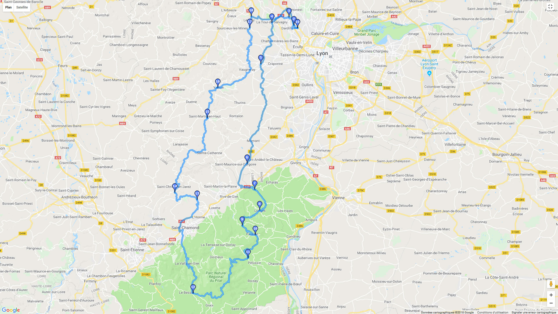 Pour zoomer sur la carte et avoir plus de détails, connectez-vous ! Carte roadbook De Limonset au Pilat