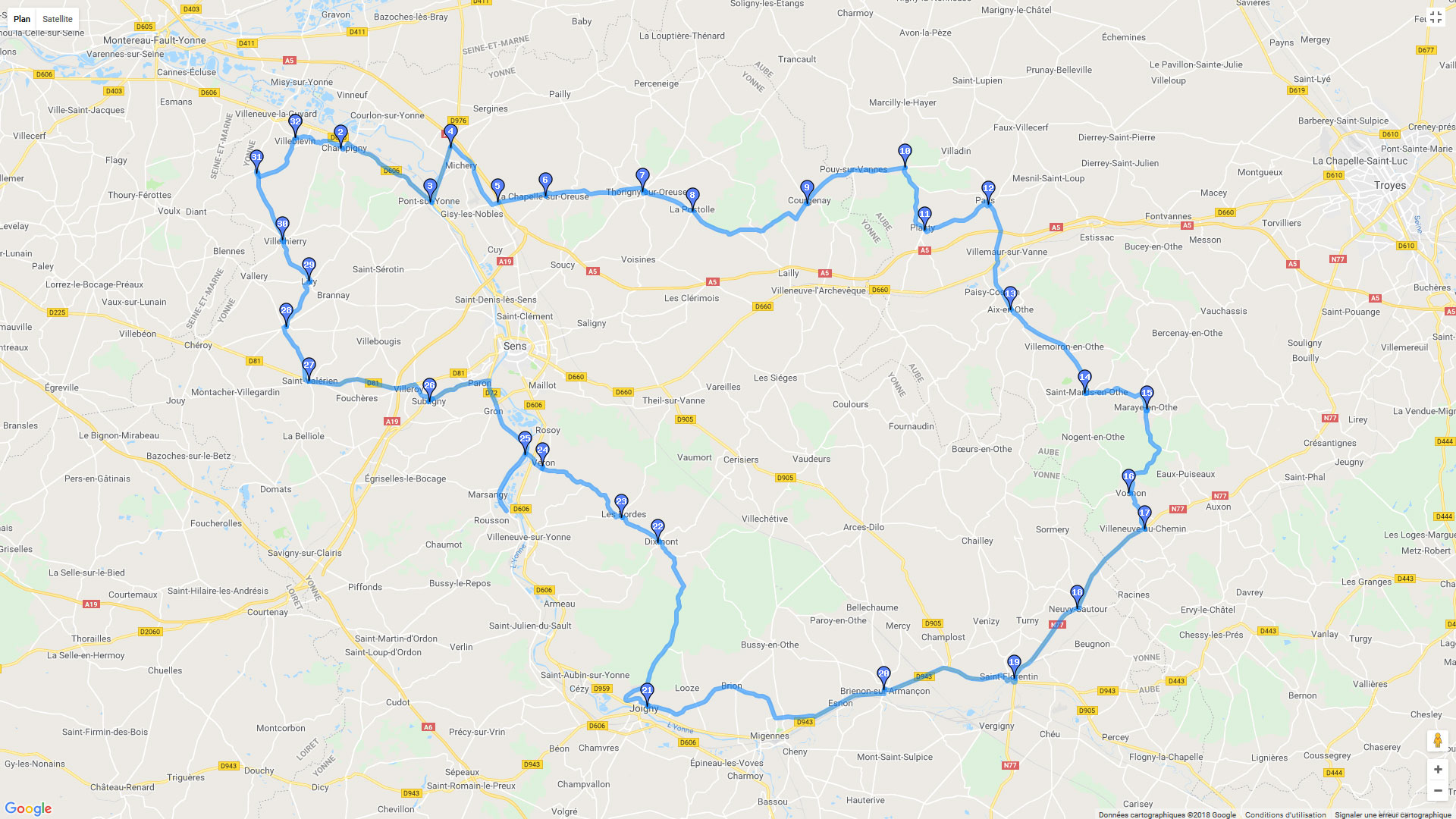 Pour zoomer sur la carte et avoir plus de détails, connectez-vous ! Carte roadbook Bourgogne / forêt d'Othe