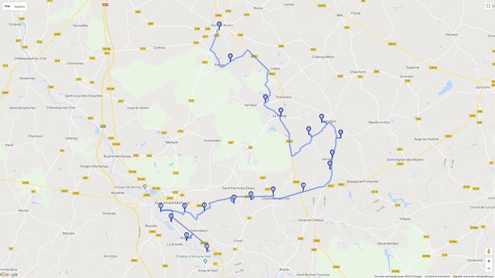 Pour zoomer sur la carte et avoir plus de détails, connectez-vous ! Carte roadbook Canal de Berry
