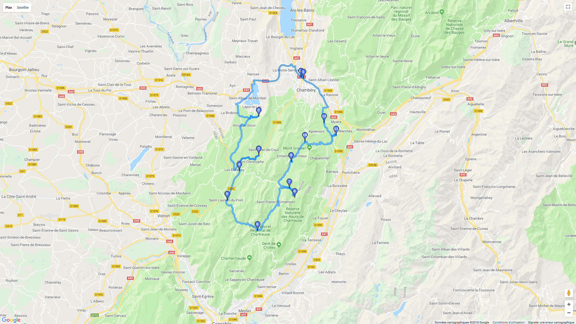Pour zoomer sur la carte et avoir plus de détails, connectez-vous ! Carte roadbook Balade en Chartreuse