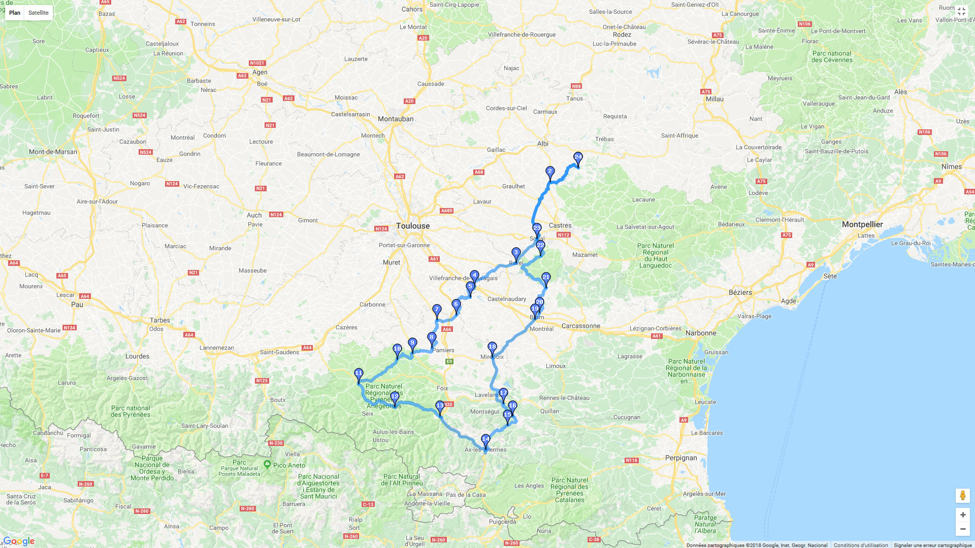 Pour zoomer sur la carte et avoir plus de détails, connectez-vous ! Carte roadbook Aude - Ariège