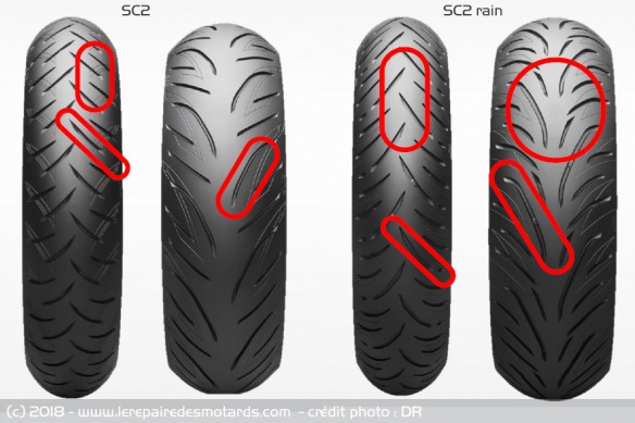 Comparo sculptures Bridgestone SC2 et SC2Rain