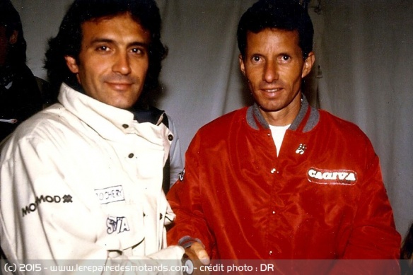 Epoque Sekoïa en compagnie du champion du monde 500 américain Eddie Lawson.