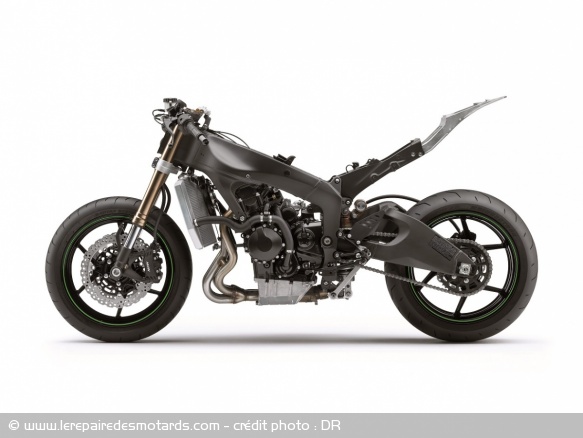très rigides les cadres doubles longerons sont nés avec les premiers pneus radiaux. Ici une Kawasaki ZX6R 2009