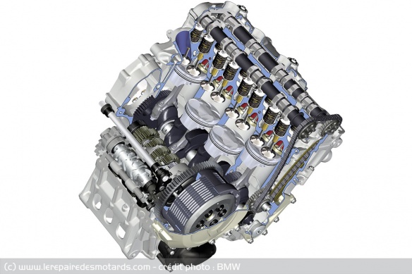La S 1000 RR est l'archétype du 4 cylindres sportif. Avec seulement 60 kg sur la bascule, il affiche un rapport poids puissance inégalable pour un moteur de série.