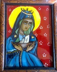 Une icône sur verre représentant la vierge Marie