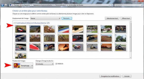 Sélectionnez vos fonds d'écran puis définisser l'intervalle de changement et le format d'image