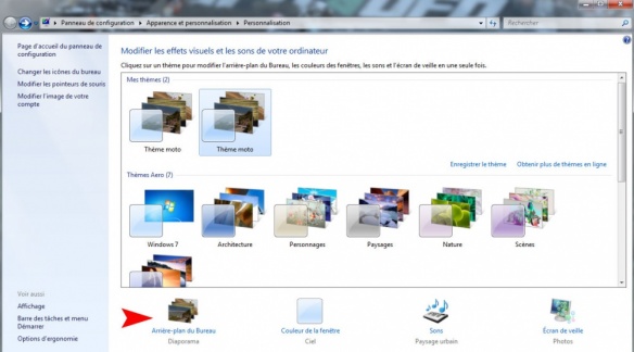 Dans le menu de personnalisation, sélectionnez 'Arrière plan de bureau'